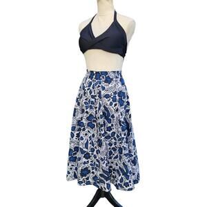 Gottex. 70s Cotton Floral Print Maxi Skirt Beach Cover-Up. Small NWOT